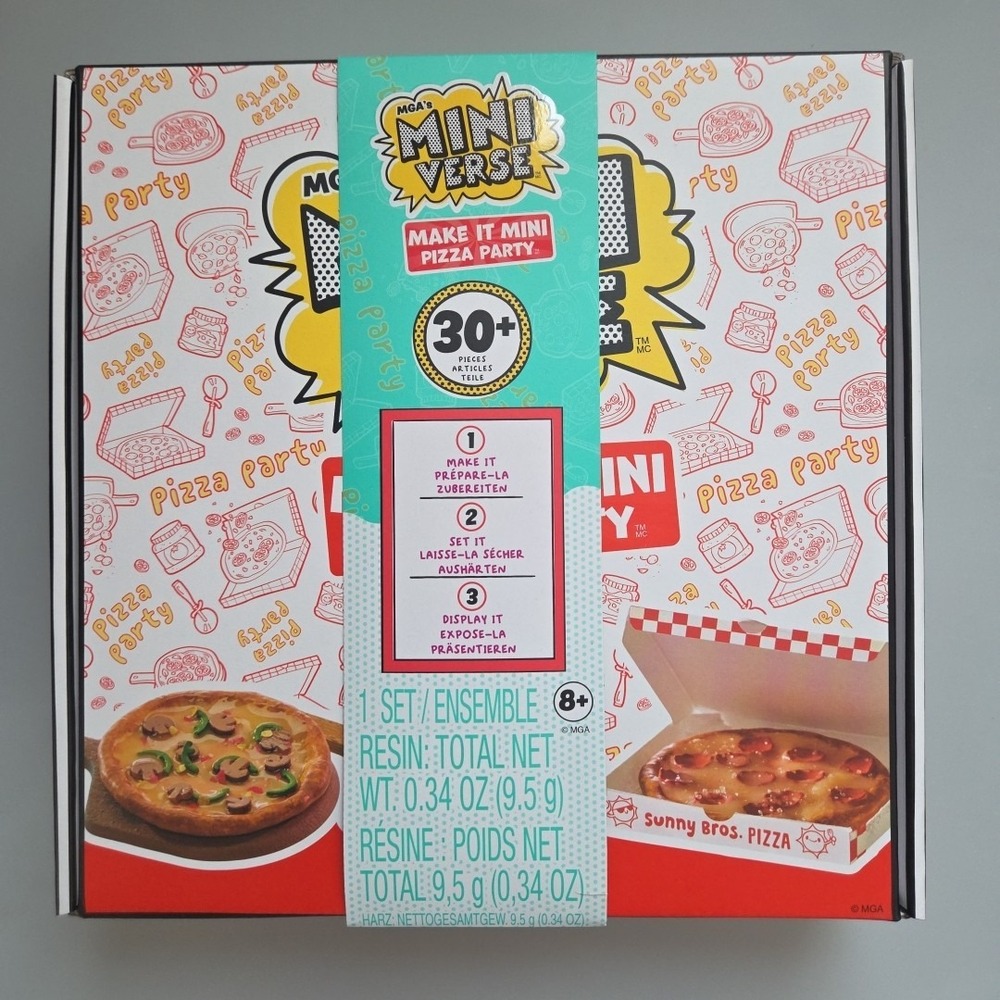 MGA's Miniverse Sunny‎ Bros Pizza Party Food Make It Mini 30+ Pieces Toy Set New